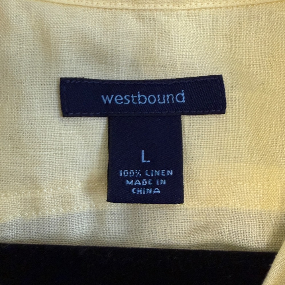 Coastal Restort Butter Yellow Linen Roll Tab Shirt Womens Large Fisherman Bright - Picture 3 of 7